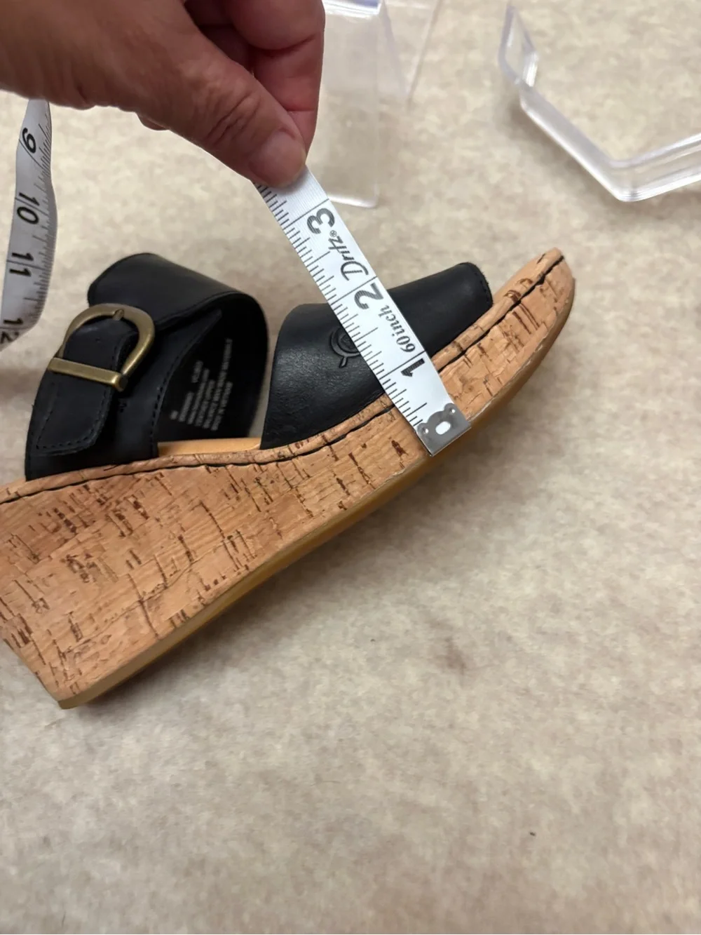 Born Black Leather Straps Slip On Cork Wedge Sandal Women’s size 9